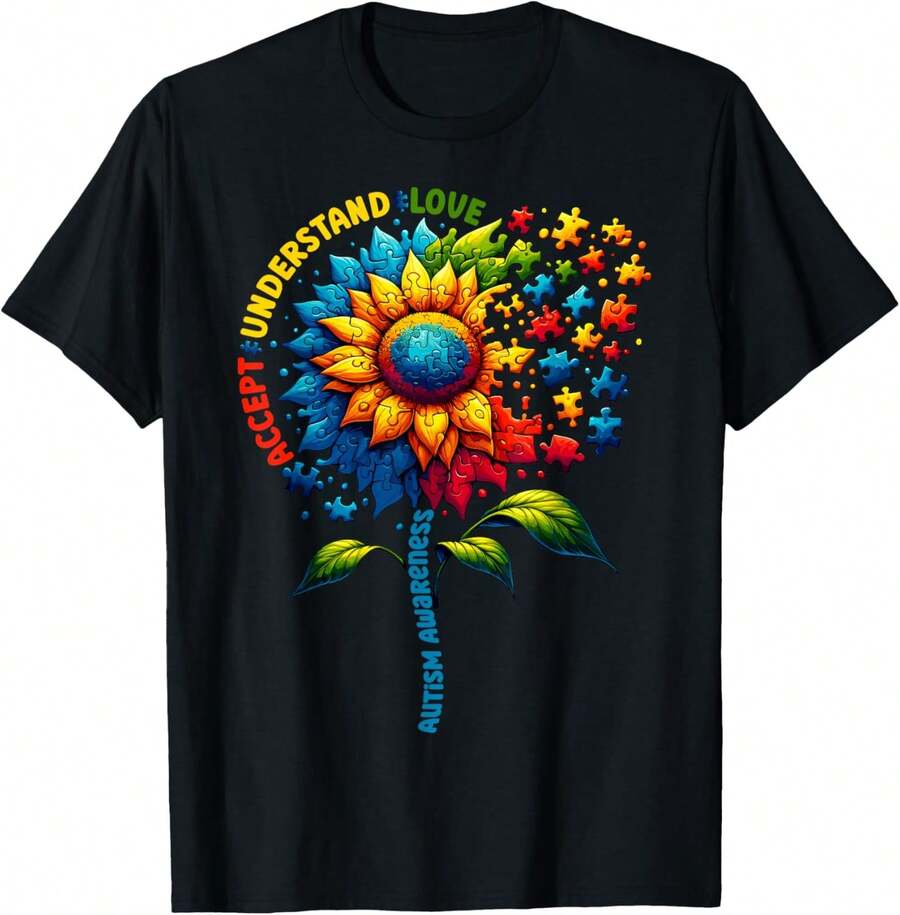 Awareness Sunflower Men Women Sunflower T-Shirt - Negro - Ver 1