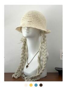 Handmade Crochet Bucket Hat, Versatile Knitted Wave Brim Bucket Hat, Breathable Yarn Hat With Bow, Cute Japanese Ins Style Knitted Bucket Hat For Women, Suitable For Face-Framing,Summer,Beach - Multicolor - View 8
