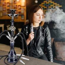 1 套 GRENAOH 22 英寸高级水烟套装，包括 4 根烟管、玻璃水瓶、陶瓷水烟碗和炭夹烟灰缸（4 件套） - 中型水煙壺四管 - 查看 7