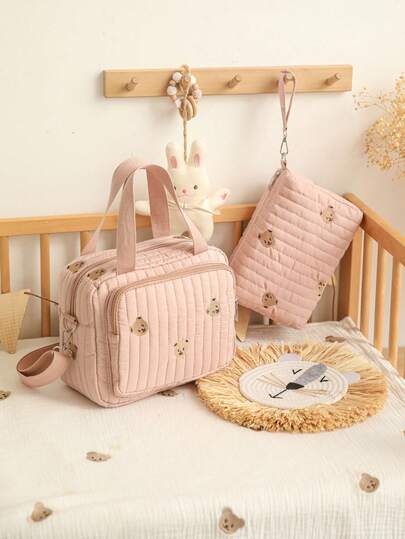 Bolso pañalero rosa para mamá, bolso cambiador acolchado, bolso pañalero para bebés recién nacidos niños y niñas, bolso de almacenamiento de viaje, bolso de mamá para uso interior y exterior, artículos esenciales para bebé