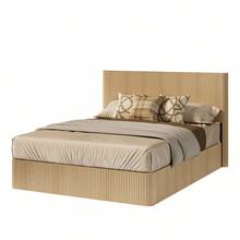 Modern Bed With Grooved Design And Hydraulic Lift System – Large Storage Space, Stable Solid Wood Slats, Easy-Care Surface – 160 X 200 Cm – Light Oak - Oak Color + 160cm + 200cm - View 5