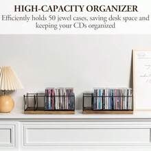 MyGift Organizador de 2 piezas para CD soporte de torre para DVD organizador compacto de discos de mesa - Capacidad para 50 estuches tipo joyero madera maciza rústica vintage quemada y metal negro - Madera quemada y metal negro - Ver 3