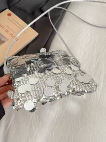 2026 New Sequin Glitter Nightclub Party Clutch Bag, Fashionable High-End Versatile Crossbody Phone Bag - Silver - View 6