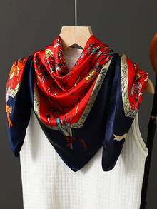 女士时尚印花围巾，35.4英寸方形丝滑披肩，新款90*90厘米多功能领巾，奢华防晒围巾 - 彩色 - 查看 5