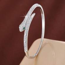 1pc Animal Snake Design Cubic Zirconia Inlaid Women Bracelet - Multicolor - View 3