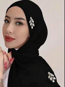 端庄优雅的女士奢华水钻装饰针织头巾，透气穆斯林头巾 - 彩色 - 查看 8