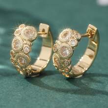 Brincos Minimalistas e da Moda, Incrustados com Decoração de Zircônia Artificial em Formato de Bolha, Jóia Artesanal Requintada Adequada para Eventos Sociais e Reuniões de Mulheres, Também um Presente Ideal para Mulheres. - Dourado - Visão 7