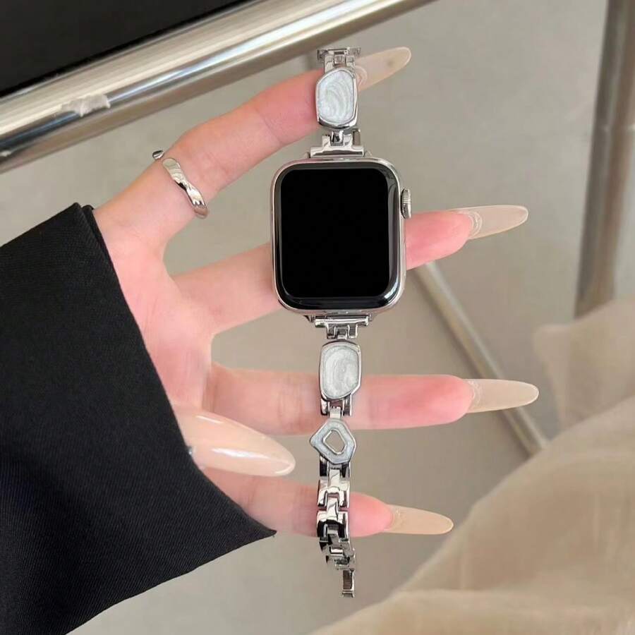 1pc Gold-Plated Metal Strap For Apple Watch Women Band IWatchBracelet, Compatible With Apple Watch 42mm 38mm 40mm 41mm 44mm 45mm 46mm 49mm Fashionable Smart Watch Replacement Straps, Compatible With Series Ultra2 Ultra SE2 SE 10 9 8 7 6 5 4 3 2 1, Suitable For Both Men And Women - Silver - View 1