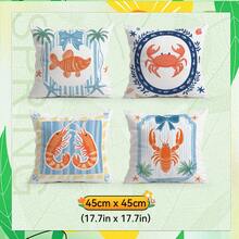 4件套，海洋生物线条艺术图案，单面印花抱枕套，适用于客厅、沙发、卧室，不含枕芯 - 彩色 - 查看 12