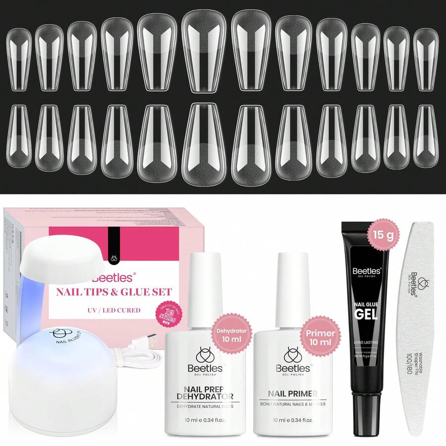 Beetles Gel Nail Kit Short Almond Gift Spree Easy DIY Extension Set Gift For Women - Coffin Medium 576pcs(Etch-x Nail Kit) - View 1