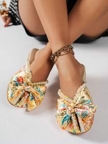 Women's Student Back-To-School Season Full-Print Faux Pearl Design Bow Flat Sandals Outdoor Fashion Wedding Work School Dormitory Vacation Travel Beach Can Be Worn - 金色 - 查看 5