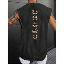 Oversized Tank Top Men's Workout Shirt For Gym/Fitness, Premium Cotton, Bodybuilding, Street Style Print - 黑色 - 查看 3