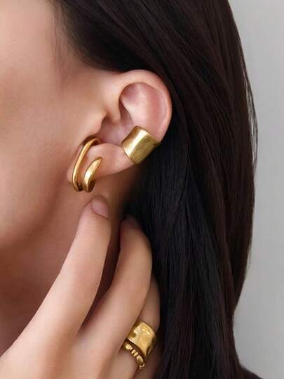 1 Bộ (2 chiếc) Khuyên tai kẹp vành tai kiểu Nhật tối giản, không gây đau, màu vàng kim, dành cho tai không xỏ lỗ, phụ kiện tóc ngắn thanh lịch phù hợp cho phụ nữ mặc hàng ngày, dạo phố và dự tiệc.