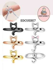 EDCUEBE7 3/4/5/6pcs Adjustable Crochet Finger Rings, Protect Fingers During Knitting, Random Style Storage Box - Multicolor - View 12