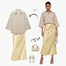 Áo sơ mi nữ YROOE thời trang thường ngày thu đông đơn giản, đa năng, tối giản/công sở/đi làm hàng ngày, áo kiểu tay rộng cổ bẻ thời trang mùa hè - Kaki nhạt - Xem 5