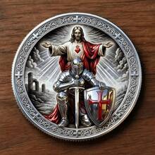 Holy Guardian Commemorative Coin Double-Sided Exquisite Design Iron Silver Gold Two-Tone Suitable For Christmas Halloween Valentine's Day Collectible Holiday Gift For Relatives And Friends - 銀色 - 查看 4