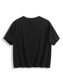 Women's Y2K Street Style "Bark Call Me" Graphic Cropped Top - Black Geometric Crewneck Short Sleeve Shirt, Machine Washable All Season Casual Top, Fashionable Dress Up Clothing, Bold Print, Stretch Material, Statement Shirt, For  Lovers,Spring,For Women,Womens Tops,Tops De Mujer,Green Top,Spring Clothes. - màu đen - Xem 2