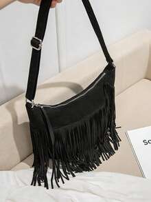 MIYIN Women's Vintage Medium Hobo Bag Crossbody Bag Tassel Decor Fashion Women Fringe Western Purse Shoulder Bag With Adjustable Strap Large Capacity Retro Boho Fringed Bag Handbags For Outgoing, Working, Shopping, Travelling And Casual Daily, Bohemia Style Bag For Women, Perfect For Rodeo Occasion,Bohemian Outfit For Women ,Beach, Boho - Black - View 7