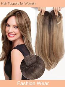 Hair Toppers For Hair Loss 18inch Hair Pieces For Women 6.5X6.5 Inch Hair Topper Adding Extra Hair Volume, Chocolate Brown Straight Hair Toppers For Women - Light Brown - 查看 1
