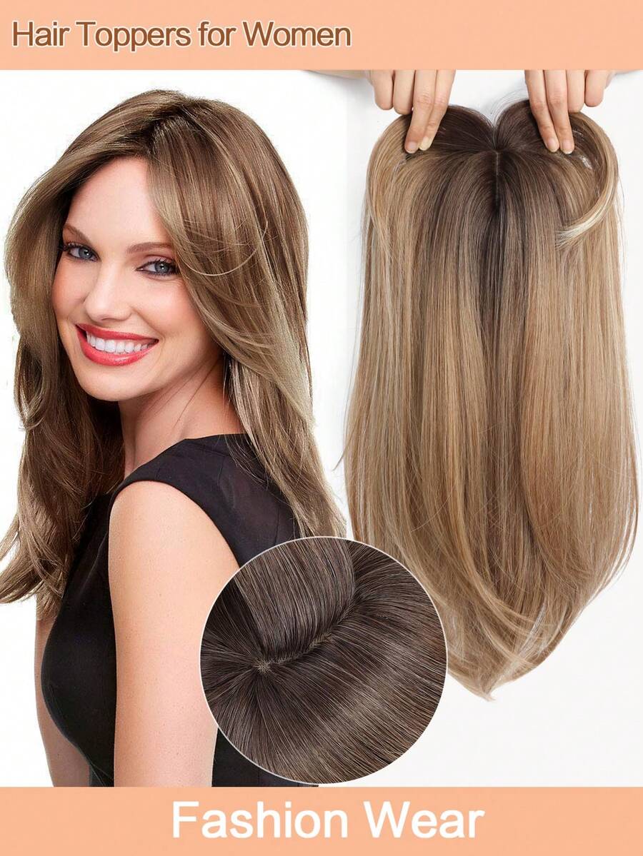Hair Toppers For Hair Loss 18inch Hair Pieces For Women 6.5X6.5 Inch Hair Topper Adding Extra Hair Volume, Chocolate Brown Straight Hair Toppers For Women - Light Brown - 查看 1