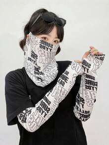 1件套街头字母图案冰丝面罩和袖套，防紫外线，透气，适合春夏户外活动，随机字母图案，节日适用 - 彩色 - 查看 15
