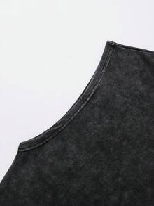 Plus Size Men's Casual Retro Washed Round Neck Sleeveless Tank Top - Black - View 4