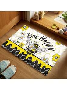 1pcs Honey Daisy Non-Slip Floor - Cute & Honeycomb Bathroom With Honey Pot Design, Soft Yellow/Black/Green Beekeeping Theme Kitchen,, Room - Hand Washable -Like Texture, Welcome, Mats, Rugs, Entrance Door, Mud Room Winter, Door, Bath, - 紅白色 - 查看 5