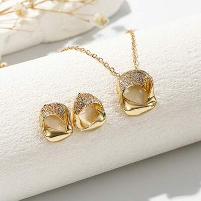 Bộ trang sức cao cấp bằng hợp kim đồng đính đá Zirconium - Hình cánh hoa dễ thương - Thích hợp để đeo hàng ngày.