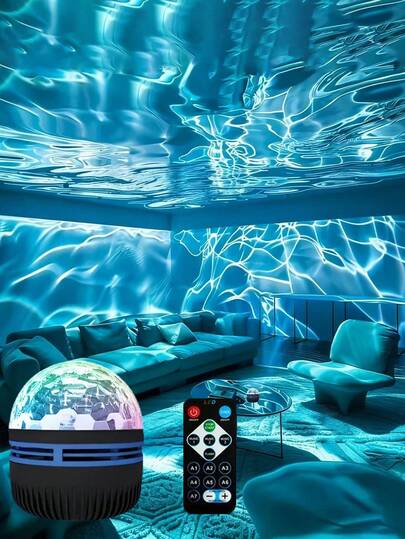 波浪图案LED投影灯，多色图案，遥控星空投影仪，卧室夜景投影灯（适用于家庭影院），婚礼装饰投影灯，派对装饰，圣诞礼物，情人节礼物，露营装备，婚礼装饰，浪漫夜景照明灯具