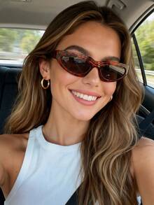 1 Pair Fashionable Y2K Black Glasses, Suitable For Beach And Travel, Retro Cat Eye Sports Glasses Frame, Suitable For Outfits And Back To School Season - Tofu Pudding - View 1