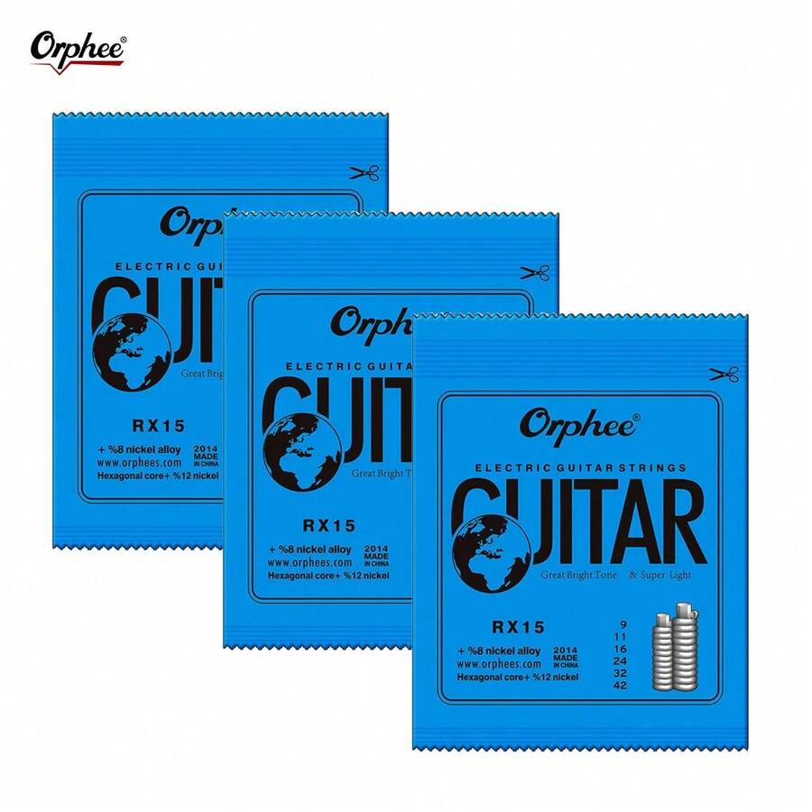Orphee 3 Sets, 6 Strings Per Set, Thickness 0.23-1.27mm, Electric Guitar Strings, RX Practice Series, 6-String Guitar Instrument