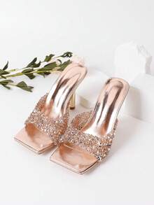Sandalias de tacón de moda para mujeres con brillantes de cristal - Oro rosa - Ver 19