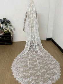 1pc Handmade Vintage Lace Veil, Perfect Bridal Accessory For Wedding Dress, Party & Photo Shoot - White - View 4