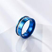 Nhẫn thép không gỉ 8mm, có các màu xanh dương, đen và bạc, khảm đá thiên thạch, thích hợp cho các cặp đôi, đeo thoải mái, có thể dùng làm nhẫn cưới hoặc nhẫn đính hôn. - Màu xanh lam - Xem 6