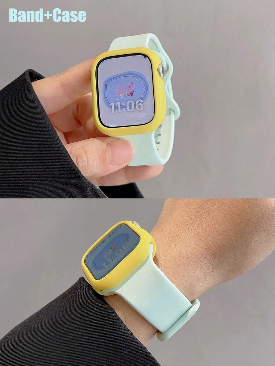 2条装柔软硅胶运动表带，可调节防水腕带，带镂空防摔保护壳，兼容 40/41/42/44/45/46/49mm Ultra/SE/11/10/9/8/7/6/5/4系列智能手表配件