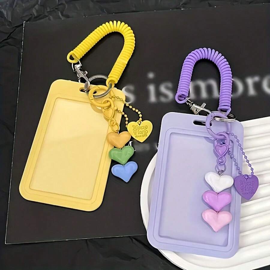2D Durable ABS Card Holder - Portable Keychain Design - Cute Heart Pendant - Can Store ID Cards, Credit Cards, Etc. - Campus Card Gift And Student Applicable - Perfect Holiday Gift - Multiple Styles - View 1