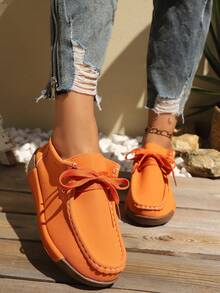 Black Square Toe Thick Sole Shoes, Elegant & Versatile, Multiple Colors Available, Ideal For Daily Wear & Parties, Stylish & Easy To Match. - Orange - View 4