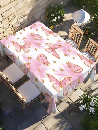 1件装长方形/圆形涤纶户外桌布，乡村夏季柠檬图案，农舍风格，图案桌布，适用于家居、厨房、餐厅、派对、节日、送礼，室内外均可使用。