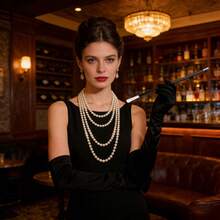 4件套1920年代女士优雅配饰套装，复古配饰，单人派对化妆舞会服装道具，珍珠手套，适合各种节日和派对 - 彩色 - 查看 2