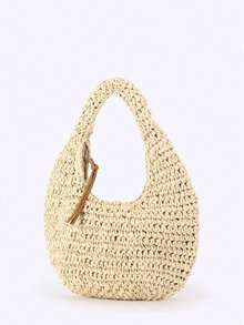 Bolso de tote de paja tejido a mano, versátil, elegante y sencillo para mujer, perfecto para vacaciones en la playa y días de playa. Cuenta con cierre de cremallera y es adecuado para vacaciones, ir al trabajo, compras, salidas y viajes. - Blanco - Ver 2