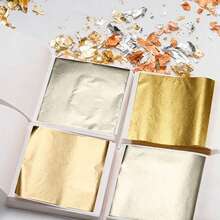 Metallic Foil Sheets In Silver/Gold/Champagne Gold, Suitable For DIY Crafts, Resin Art, Cake Decoration, Wedding Decor, Candles, Plaster And Nail Art - View 2