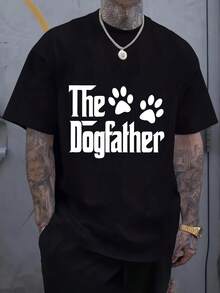 Camiseta de manga corta para hombre con cuello redondo y diseño de "Dog Father" para uso casual en primavera, verano y otoño. - Negro - Ver 1