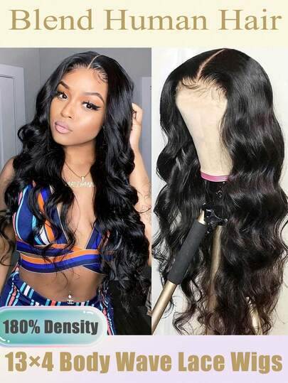Body Wave Lace Front Wigs Blended Human Hair 13x4 Lace Frontal Wig Pre Plucked Headline India Hair Wigs For Women 180% Denisty Natural Color For Women 8-36 Inch Elastic Mesh Cap, Pre Plucked Lace Front,Versatile Styling For All Women Natural Curly Hairline, Pre-Plucked Elegant Curly Wave Body Wave Wig For Women Long Wavy Black Wig For Women -Perfect For Daily Wear & Cosplay, Natural-Looking For Women(Bob Wigs 8-16inch)