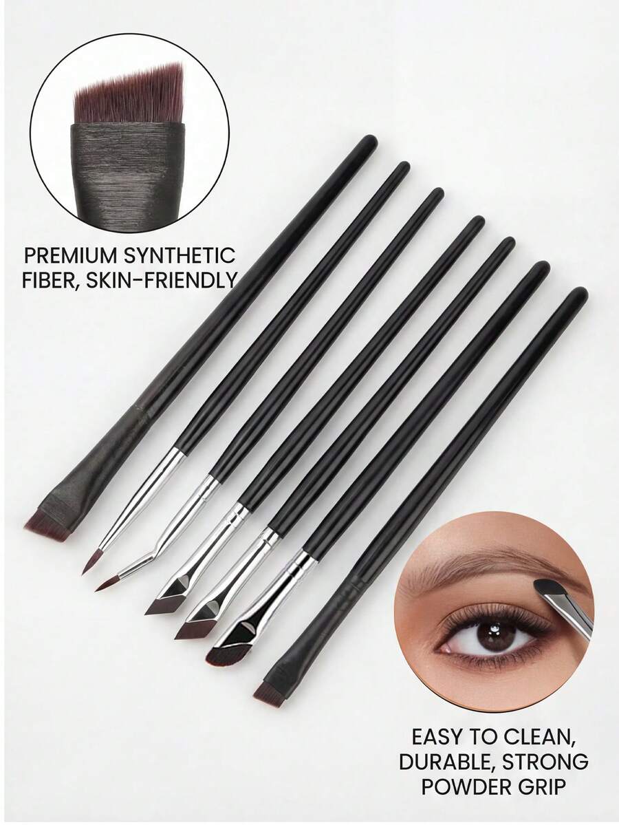 7pcs/Set Ultra Thin & Fine Point Angled Eyebrow Brush, Eyelid Brush, Makeup Brush Set For Eye Makeup,Brush Set,Makeup Brush Kit,Make Up Brush Set,Make Up Set Complete,Makeup Brush Set,Complete Makeup Kit,Brush Kit,Brushes Makeup Set,Makeup Gift Set - Black - View 1