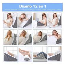 Almohada Cojin Antireflujo Cuña Ajustables Respaldo Grande Almohada de Cuña para Apnea del Sueño, 3 Piezas de Almohada de Espuma Ajustable para Sentarse en la Cama, Juego de Almohadas de Cuña para Cabecera 10 en 1 para Reflujo Ácido, Ronquidos, Gris - blanco grisáceo - Ver 4