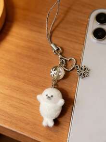 Móc khóa hình rái cá biển bằng nhựa giả lông, hình động vật biển hoạt hình dễ thương, phụ kiện túi xách, ốp tai nghe, dây đeo điện thoại. - trắng - Xem 1