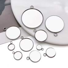 20pcs Stainless Steel Round Pendant Trays Flat Round Bezel Pendant Trays Round Settings Charms For DIY Earrings Necklace Pendants Jewelry Making - Silver - View 4
