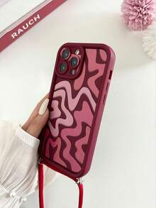 1 pieza Funda de teléfono con correa cruzada de alta calidad resistente a caídas, compatible con iPhone 14, 14 Pro, 14 Pro Max, 13, 13 Pro, 13 Pro Max, 11, 11 Pro Max, 12, 12 Pro, 12 Pro Max, X, XS, XS Max, 15, 15 Pro, 15 Pro Max, 16, 16 Pro, 16 Pro Max, 17, 17 Pro, 17 Air, 17 Pro Max, con patrón rosa pintado de moda - Rojo - Ver 5