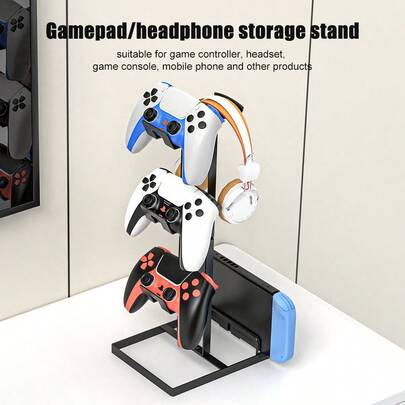 1pc Black Controller Stand, Game Headset And Gamepad Holder, Headphone Stand, Non-Slip Game Pad Storage Rack, Space-Saving Display Stand For PC, Switch