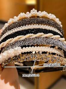 4 Pcs Faux Pearl Headbands With Rhinestones, Fashionable Design, Suitable For Daily Wear For Women - Multicolor - View 10